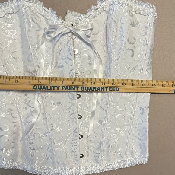 Elegant White Jacquard Lace-Up Corset - Picture 7 of 8